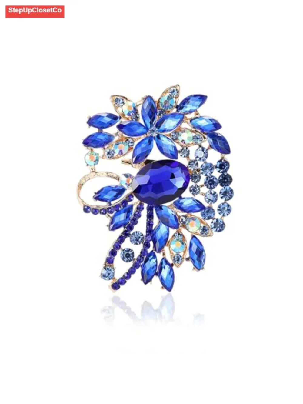 Large Flower Brooch Pin Gold Rhinestone Scarf Clip Jacket Accessory